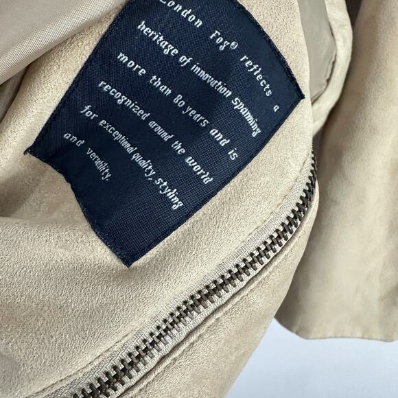 London Fog Suede Jacket Womens Small Zip Front Beige Neutral Minimalist Classic - Picture 6 of 9